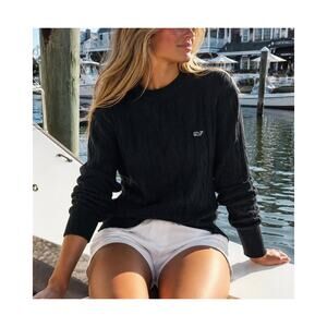 Vineyard Vines Cable Knit Sweater Womens Medium Black Wool Coastal Granddaughter